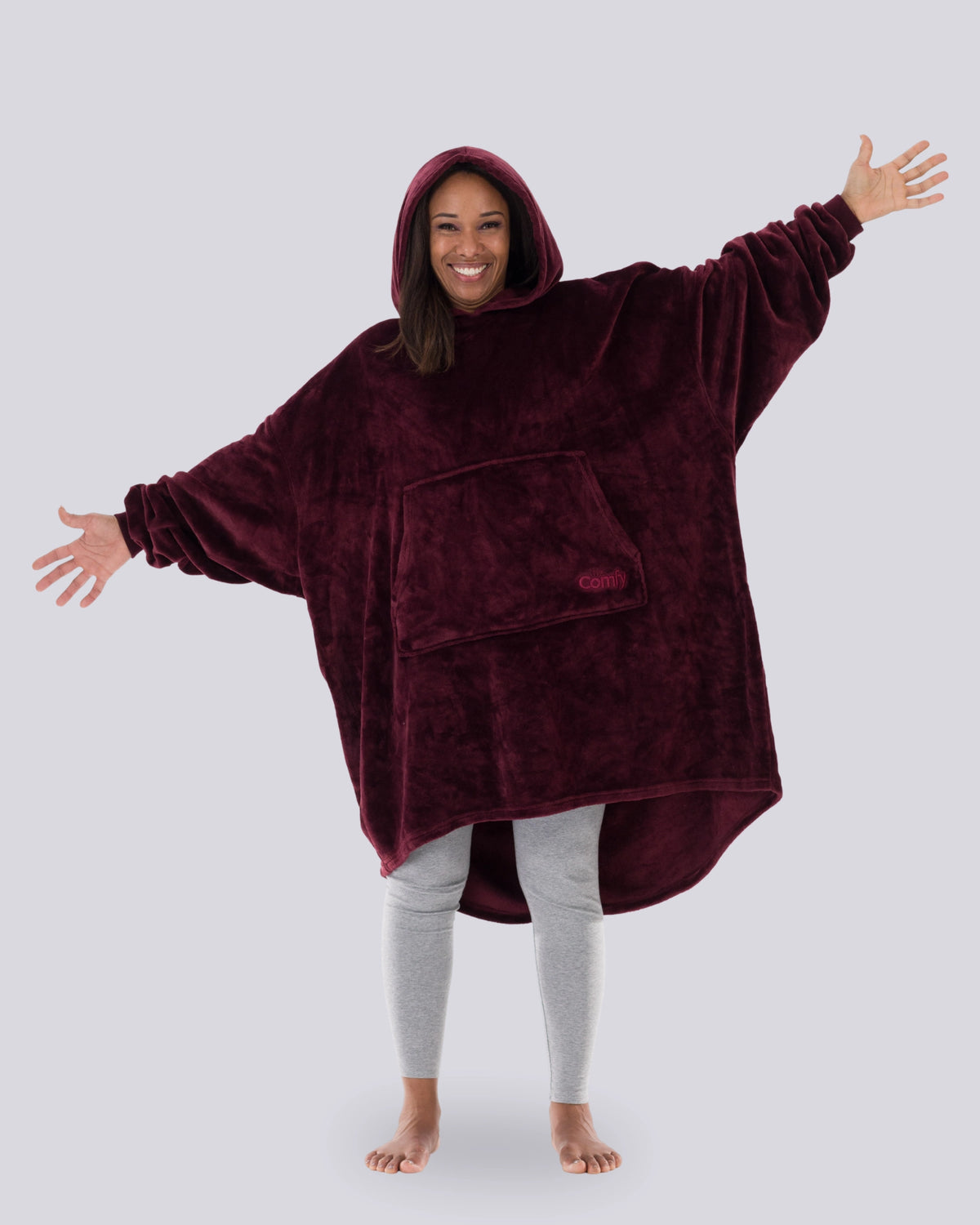Model wearing The Dream in Burgundy, full-length hero view.