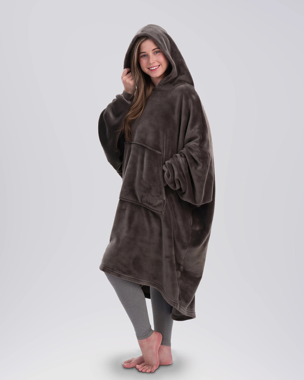 Side view of a model wearing The Dream in Dark Gray.