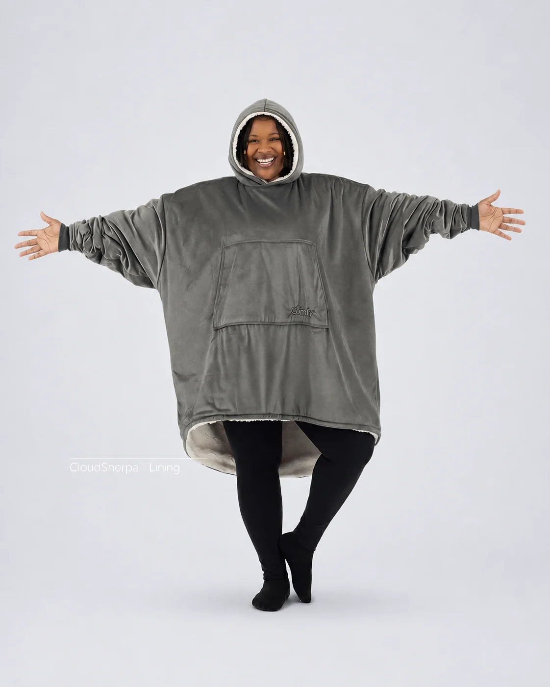 The Original wearable blanket in charcoal with CloudSherpa™ lining shown front view with full body coverage
