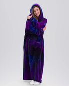 Front view of The Dream Long in Galaxy showing its floor-length coverage, oversized sleeves, and kangaroo pocket.