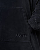 Detailed view of The Dream wearable blanket’s kangaroo pocket and premium microfiber construction, showcasing the soft texture and clean design details.