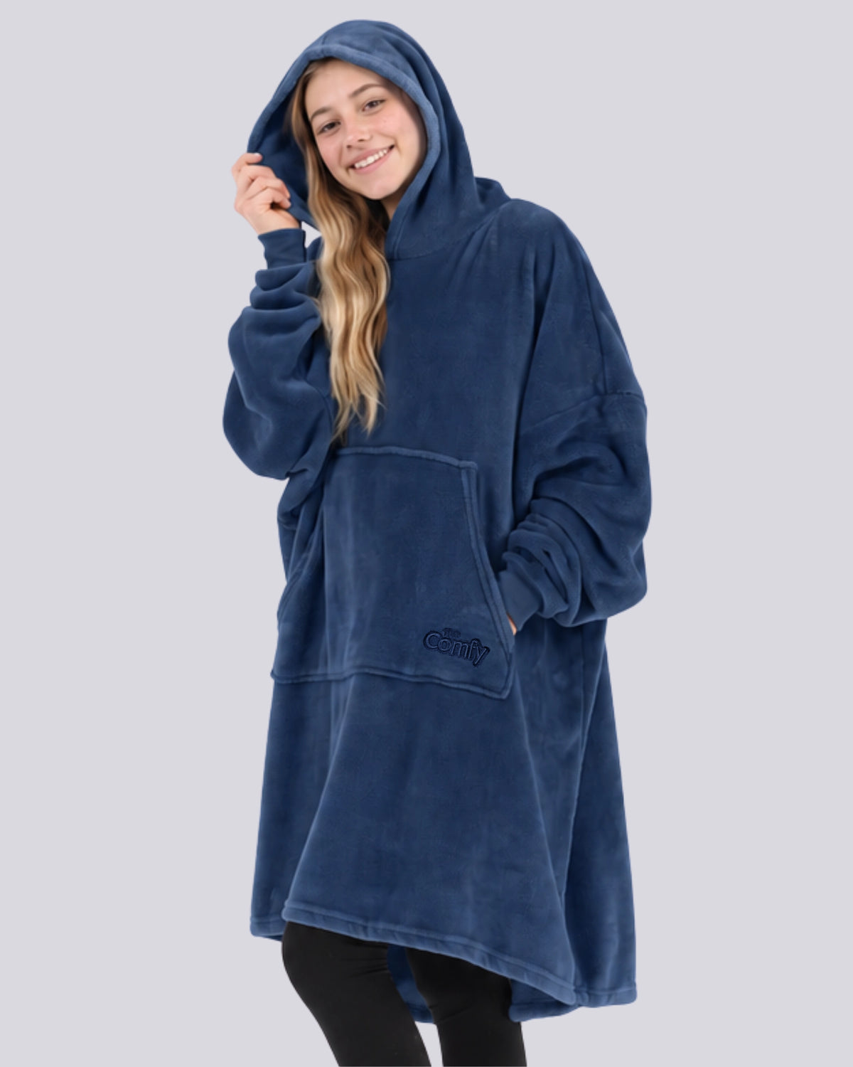 Model wearing The Dream in Blue, Side view.