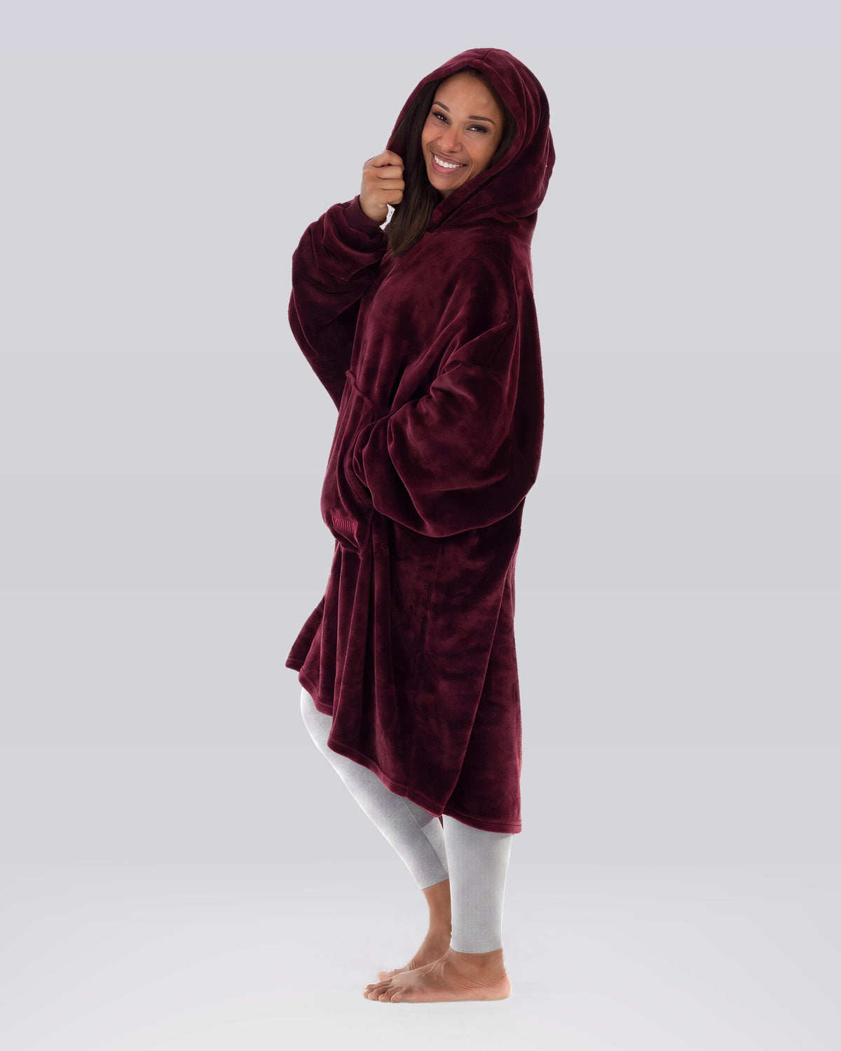 Side view of a model wearing The Dream in Burgundy.