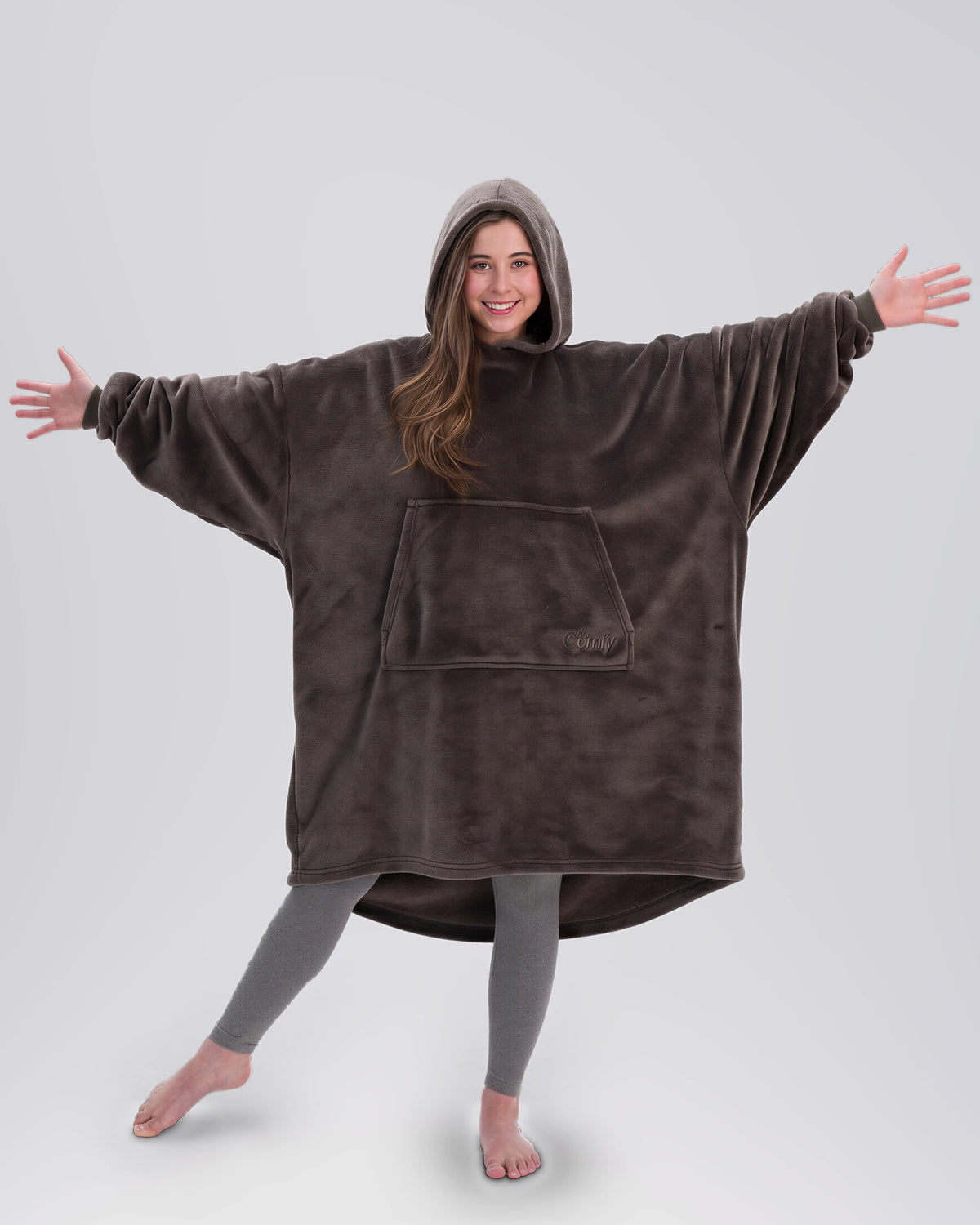 Model wearing The Dream in Dark Gray, full-length hero view.