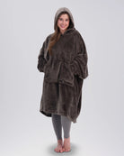Model wearing The Dream in Dark Gray, front view.