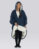 Model wearing The Original Full-Zip in Blue, showing the CloudSherpa™ lining.