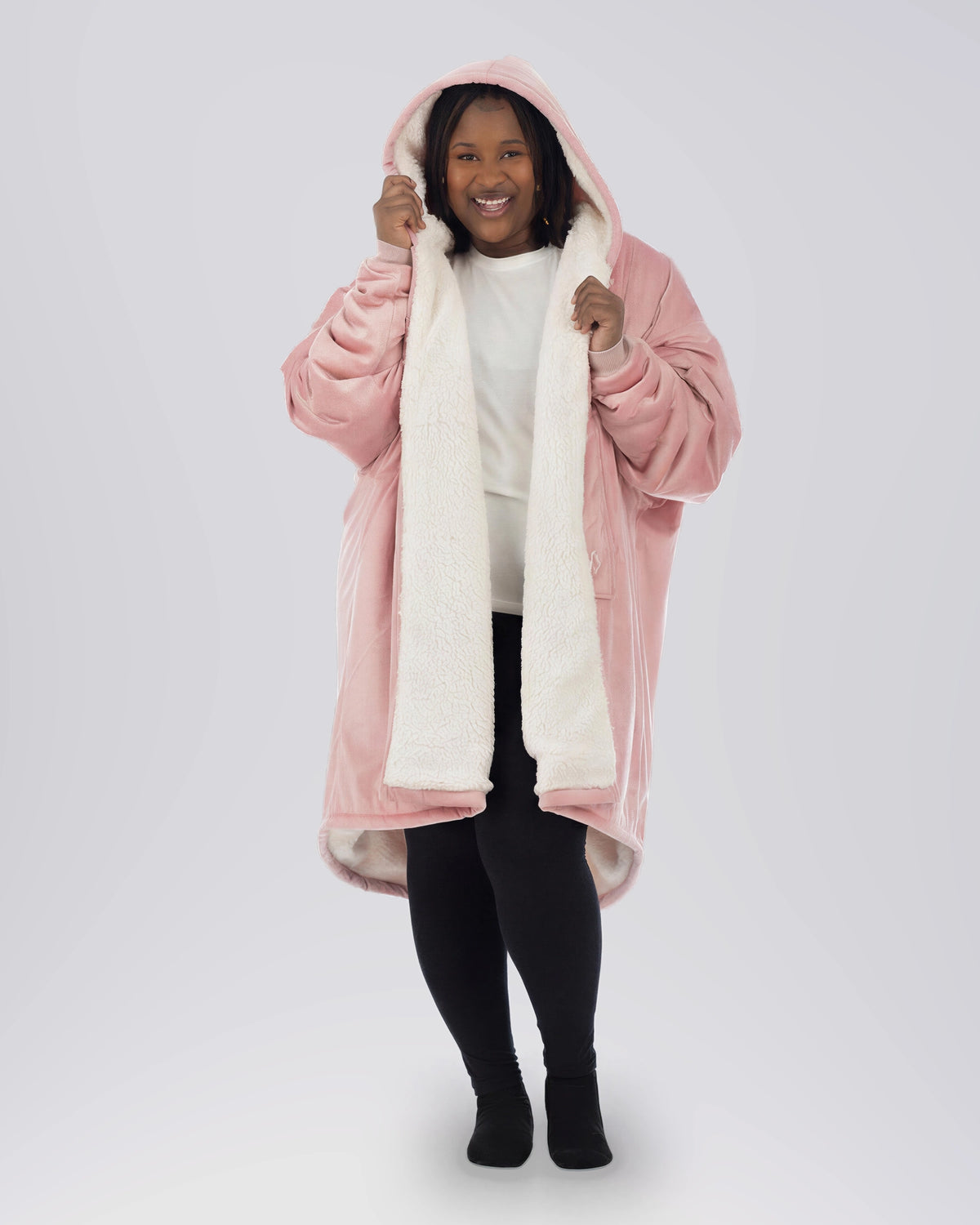 Model wearing The Original Full-Zip in Blush, front view.