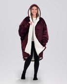 The Original Full-Zip wearable blanket in Burgundy, shown open with CloudSherpa™ lining and a full-length zipper.