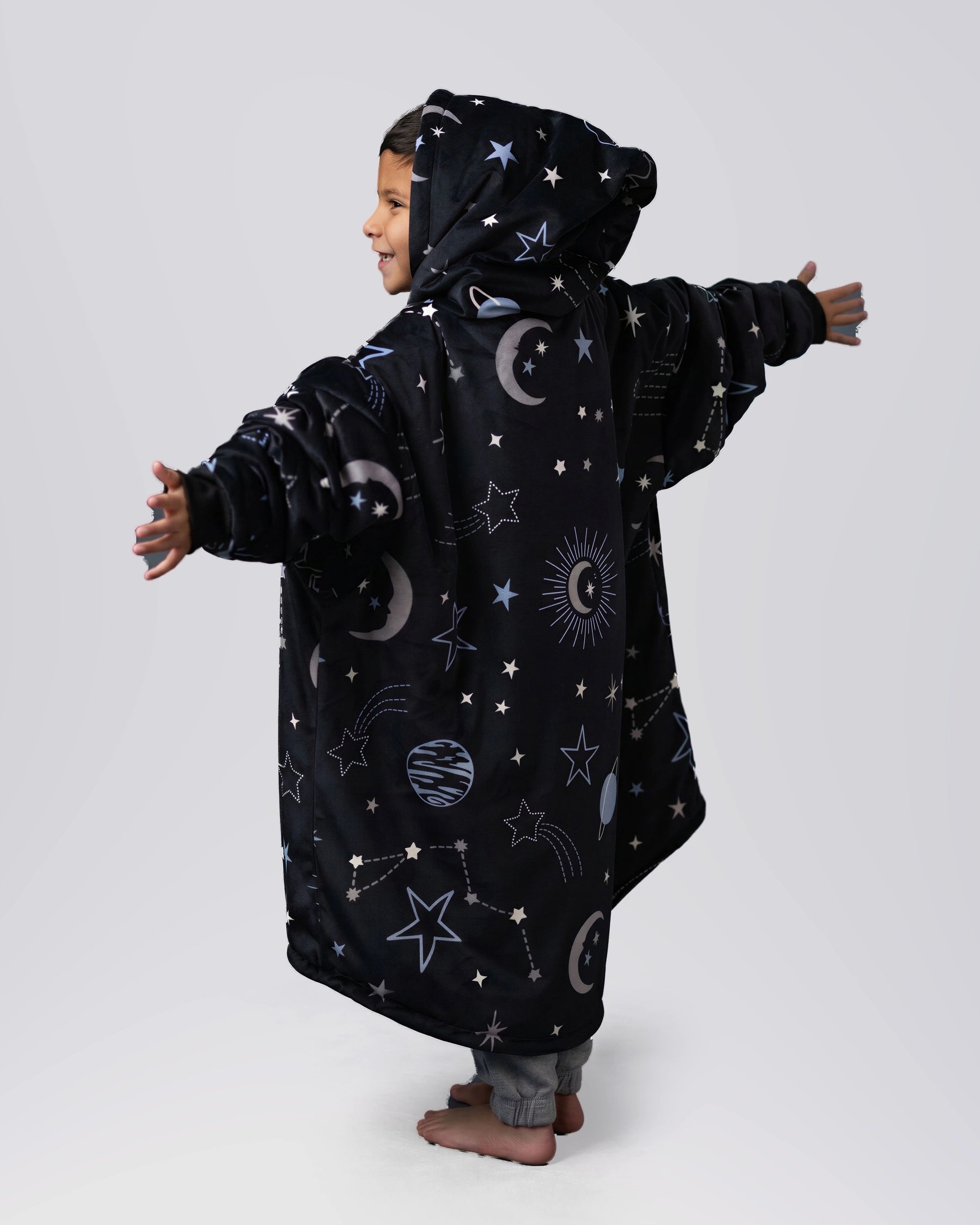 The Original Jr wearable blanket in Constellations, back view.