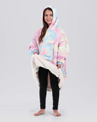 Model wearing The Original Jr. in Cotton Candy Tie Dye, showing the CloudSherpa™ lining.