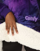 close up of the Original Jr sherpa lining and Galaxy outer print.