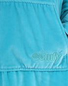 The Original Jr wearable blanket in NeonAqua, fabric closeup view.
