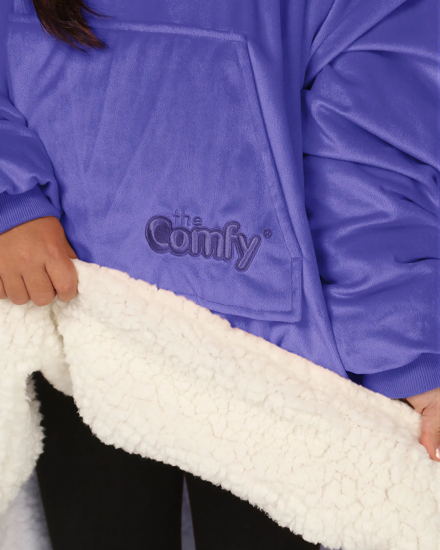 The Original Jr wearable blanket in VeryPeriPurple, fabric view.