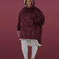 Front view of The Original wearable blanket in burgundy showing relaxed oversized comfort and coverage