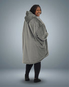 Back view of The Original wearable blanket in charcoal showing oversized fit and hood design