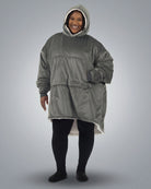 Front view of The Original wearable blanket in charcoal showing relaxed oversized comfort and coverage
