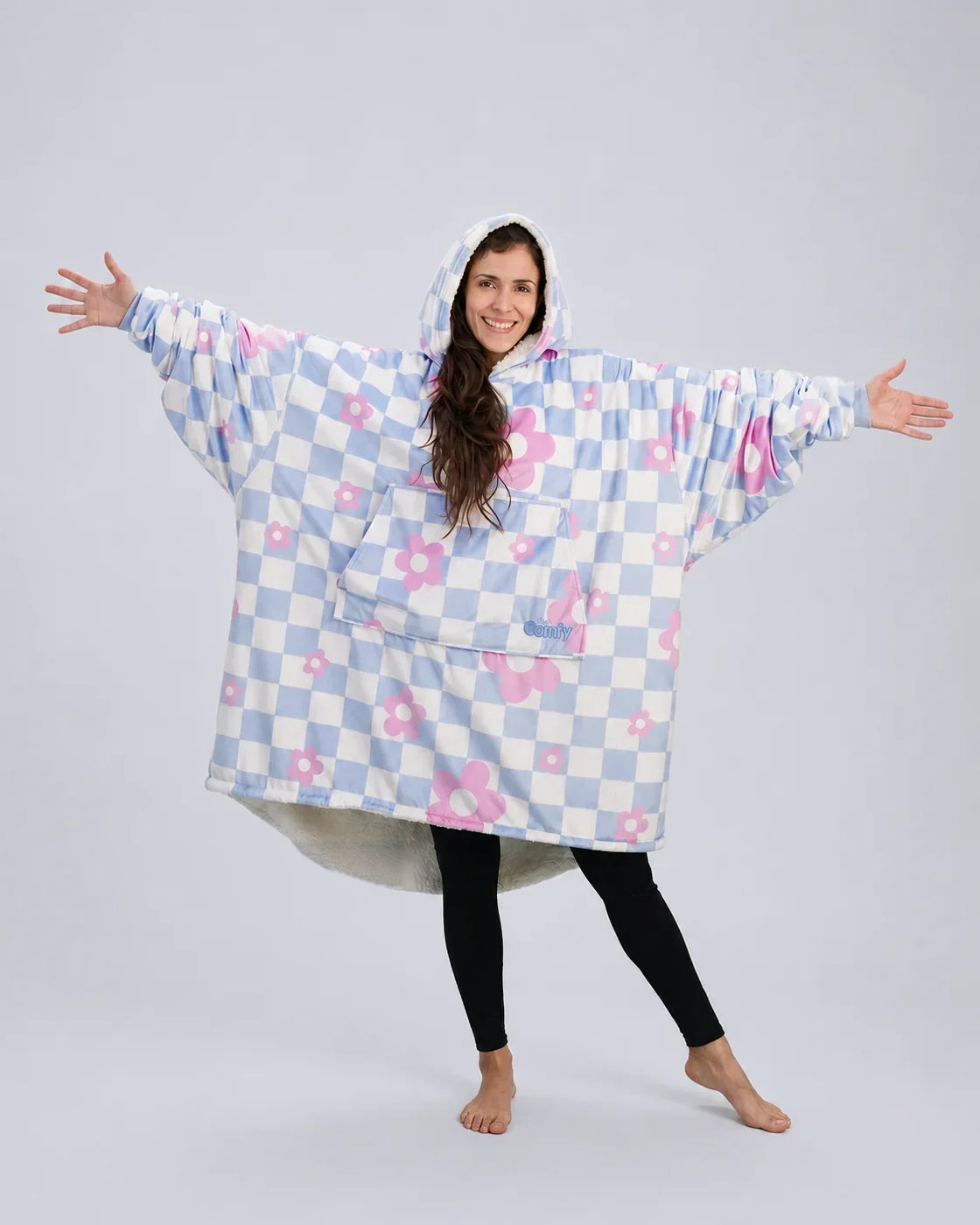 The Original wearable blanket in Flower Checkered, shown full length with its oversized fit and plush CloudSherpa™ lining.