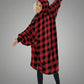 Back view of The Original wearable blanket in red plaid showing oversized fit and hood design