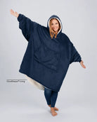 The Original wearable blanket in blue with CloudSherpa™ lining shown front view with full body coverage