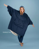 The Original wearable blanket in blue with CloudSherpa™ lining shown front view with full body coverage