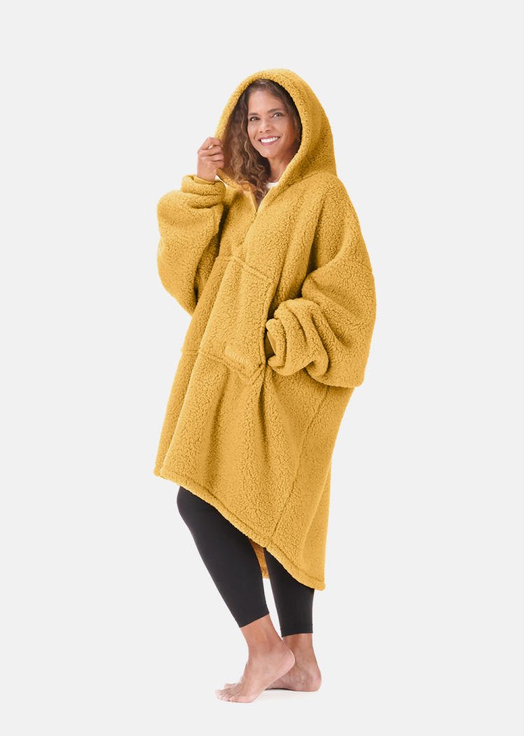 The Comfy 1/4-Zip Sherpa Teddy Bear Wearable Blanket 